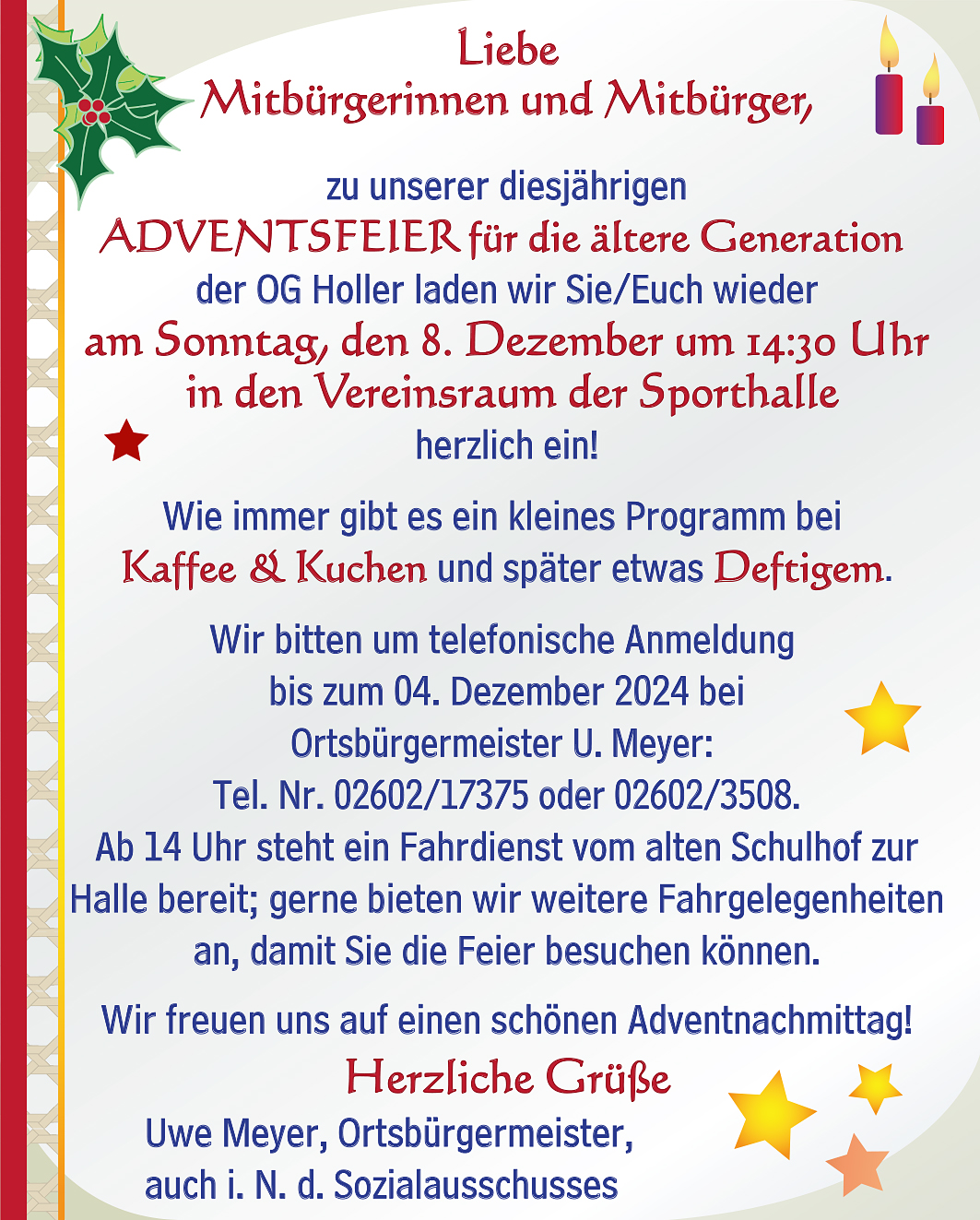 Adventsfeier für die ältere Generation, 8.12.2024, Holler